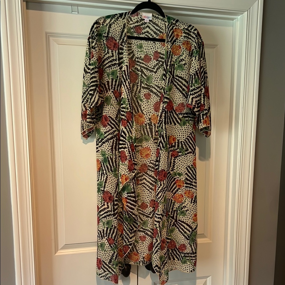 LuLaRoe Medium Shirley Cover-Up Black Cream Green Yellow